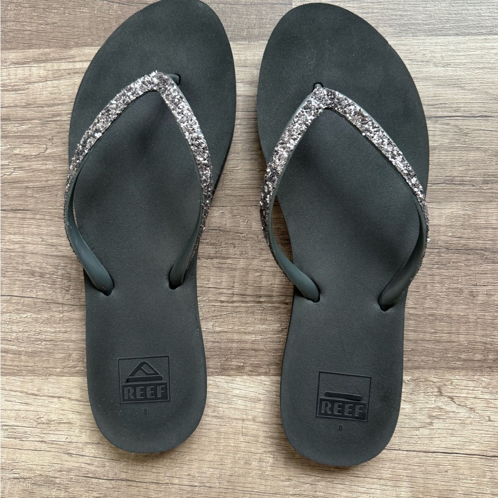 Reef Black and Silver Sparkle Sandals